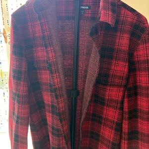 Express Red and Black Plaid Lightweight Shirt Jacket